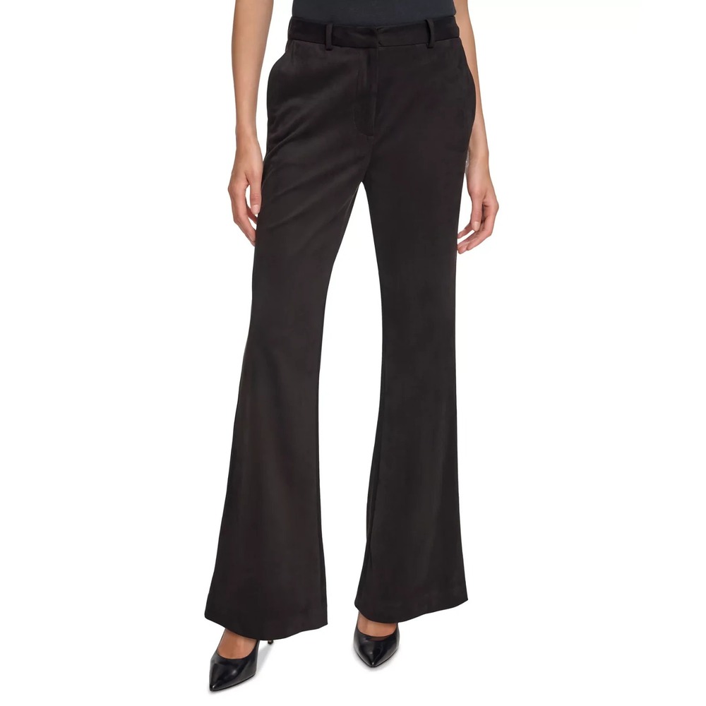 Donna Karan Women's Flare Leg Faux Suede Trousers Black Size 4 New with tags‎